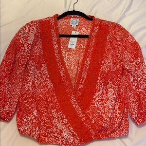 Blue Rain Red Floral Blouse